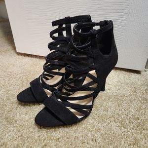 Never Worn Nine West Suede Black Strappy Heels Size 6.5